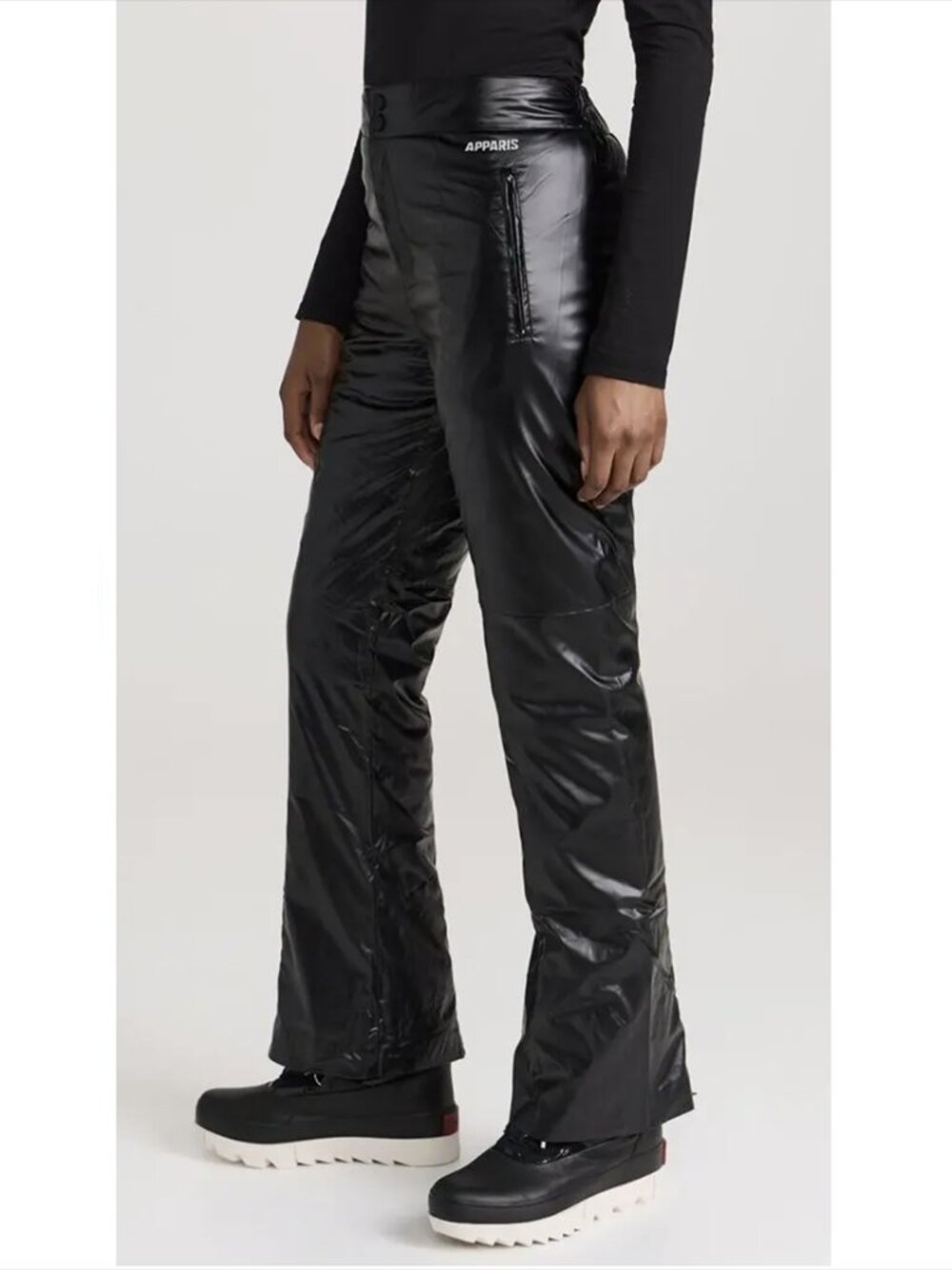 Apparis Womens Jo Vinyl Snow Ski Pant M Black Pockets Zipper Hem